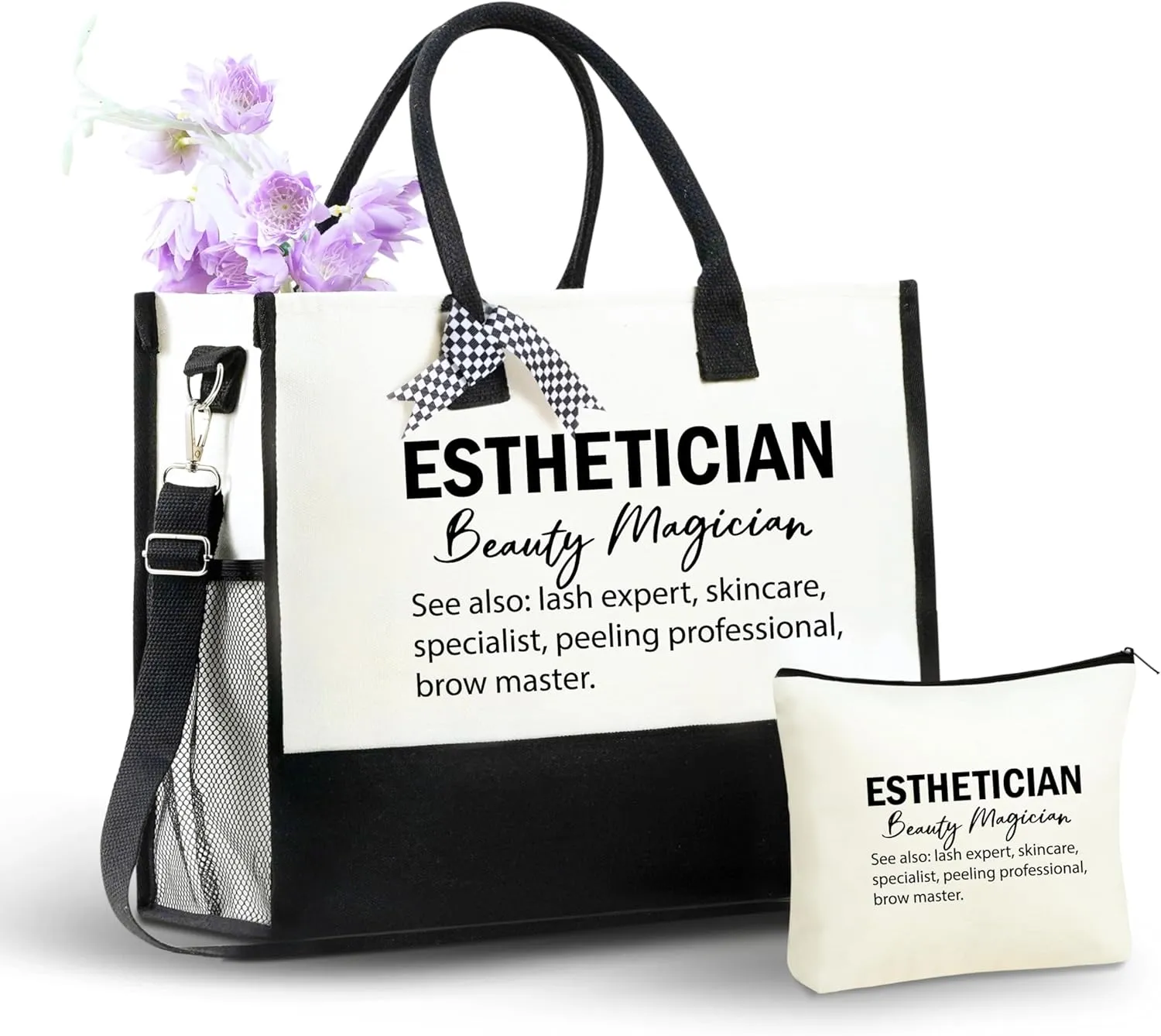 InnoBeta Esthetician Gifts, Canvas Tote Bag with Top Zipper Closure and Shoulder Strap for Birthday, Christmas and Every Special Occasion