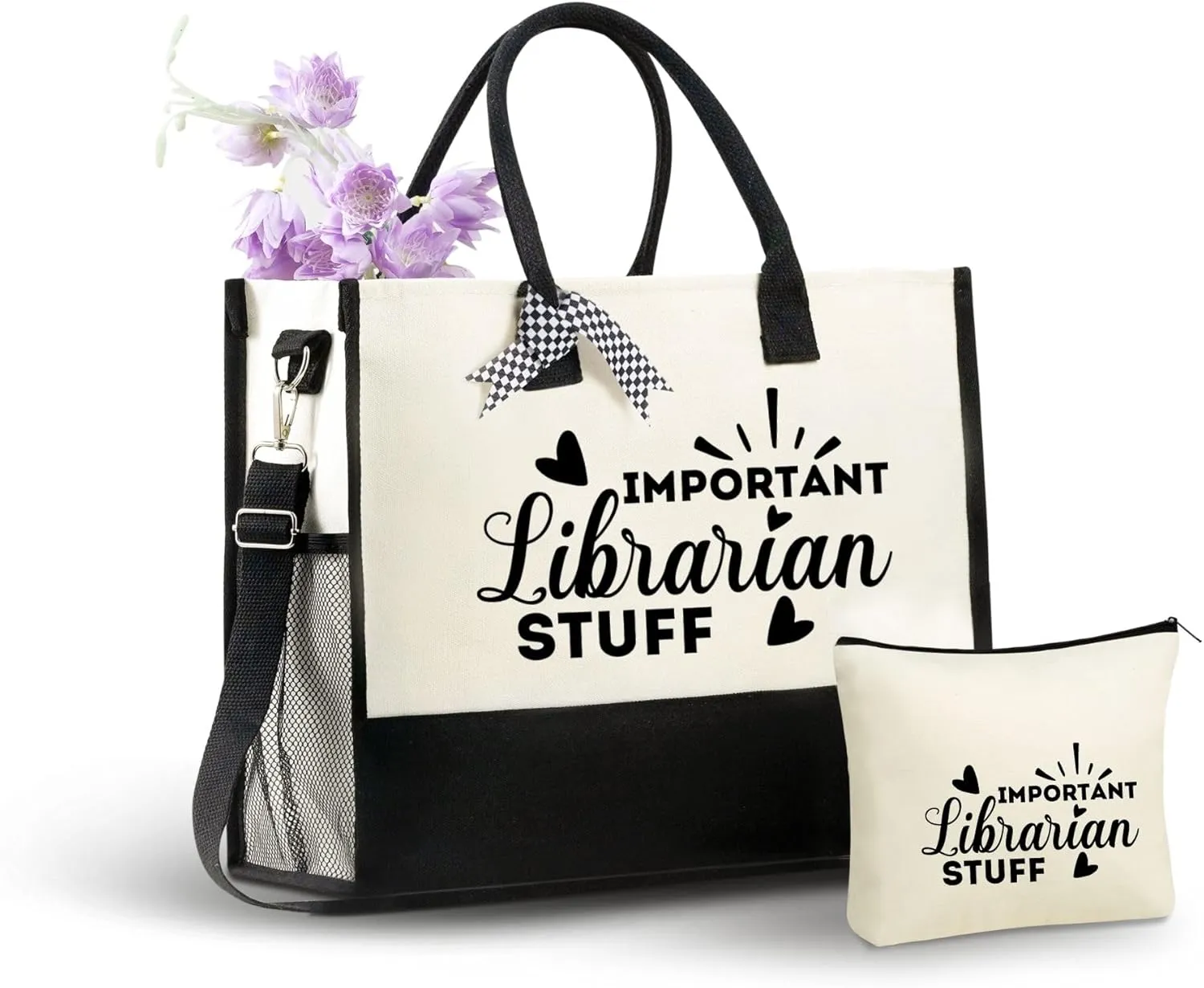 InnoBeta Librarian Gifts for Women Canvas Tote Bag, Librarian Gifts Tote with Top Zipper Closure and Shoulder Strap for Birthday, Mother's Day, Christmas