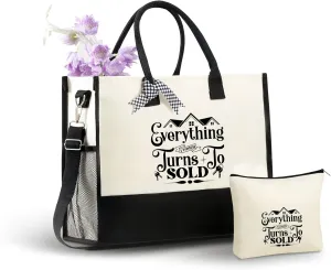 InnoBeta Realtor Gifts Canvas Tote Bag, Everything I Touch Turns To Sold Bag with Top Zipper Closure and Shoulder Strap for Birthday, Mother's Day, Christmas