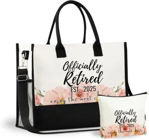InnoBeta Retirement Gifts, Canvas Tote Bag with Top Zipper Closure and Shoulder Strap for Birthday, Christmas and Every Special Occasion-Flower