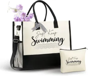 InnoBeta Swimming Gifts Canvas Tote Bag, with Top Zipper Closure and Shoulder Strap for Birthday, Mother's Day, Christmas