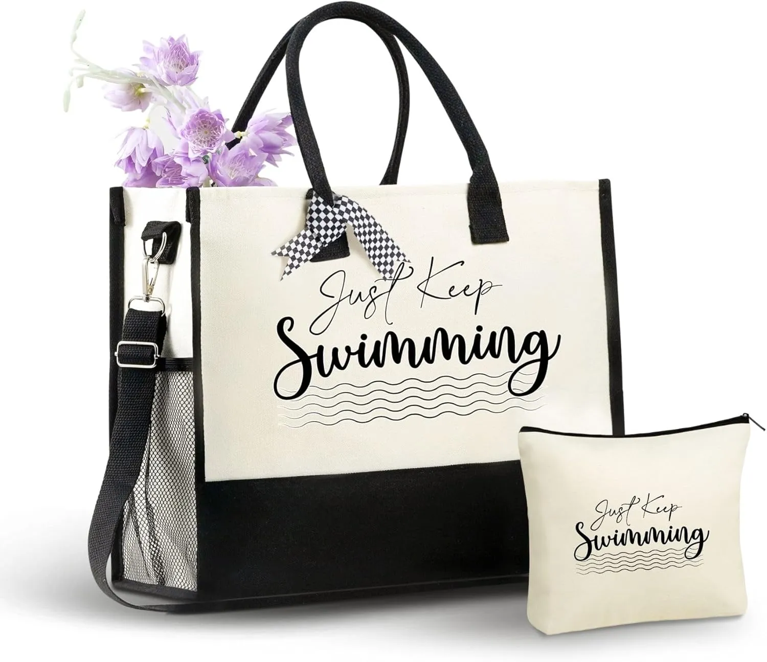 InnoBeta Swimming Gifts Canvas Tote Bag, with Top Zipper Closure and Shoulder Strap for Birthday, Mother's Day, Christmas
