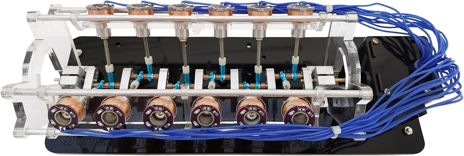 INTSUPERMAI Electromagnet Engine Model 12 Coils V-Shaped Motor Model with LED Light Physics Experiment Model for School Lab 100-240V to 5V