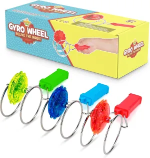 IPIDIPI TOYS Retro Magic Gyro Wheel - Light Up Flashing Magnetic Spinning, Rail Twister Fidget Toy, Stocking Stuffers for Kids - Red, Blue & Green, Pack of 3