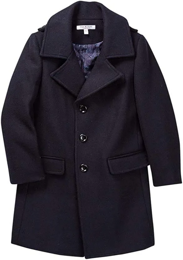 Isaac Mizrahi Boy’s Single Breasted Wool Overcoat with Epaulets - Colors