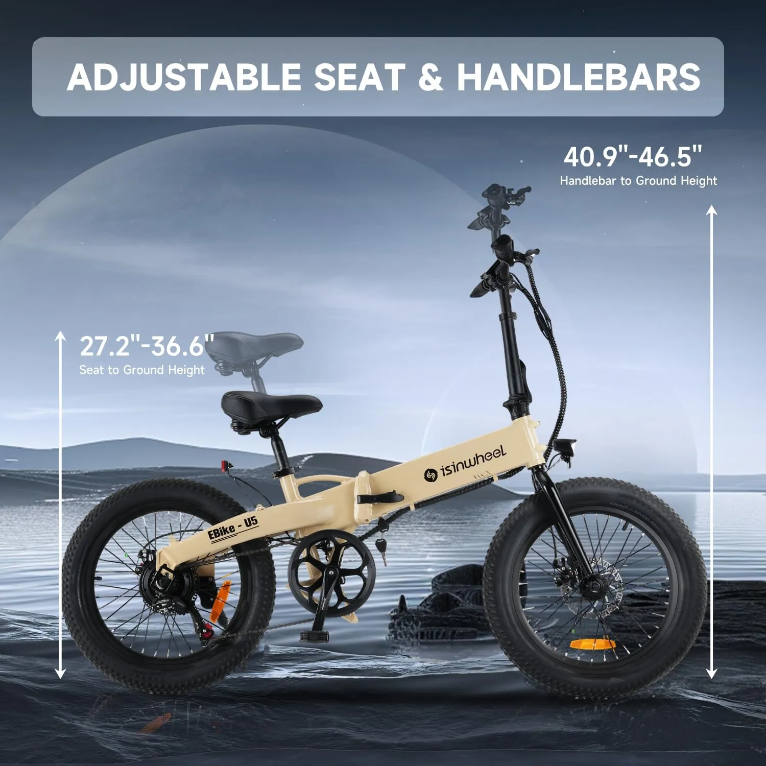 isinwheel U5 Electric Bike Adult 500W, 20" Folding Bikes, 20MPH Max Range 45  Mile, 48V 374.4Wh Removable Battery, Weighs Only 48.5lbs, Suitable for Leisure Riding&Commuting