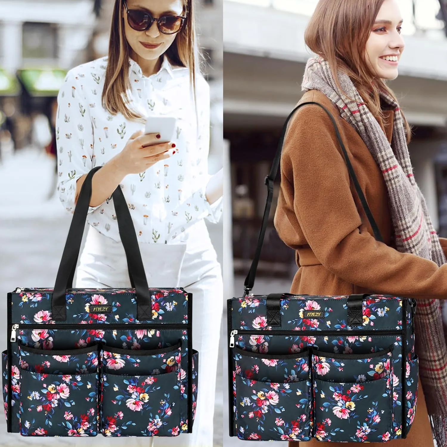 ITIEZY Utility Tote Bag for Women with 15/18 Pockets - Large Teacher Tote Bag with Zipper Compartment Nurse Bags for Work