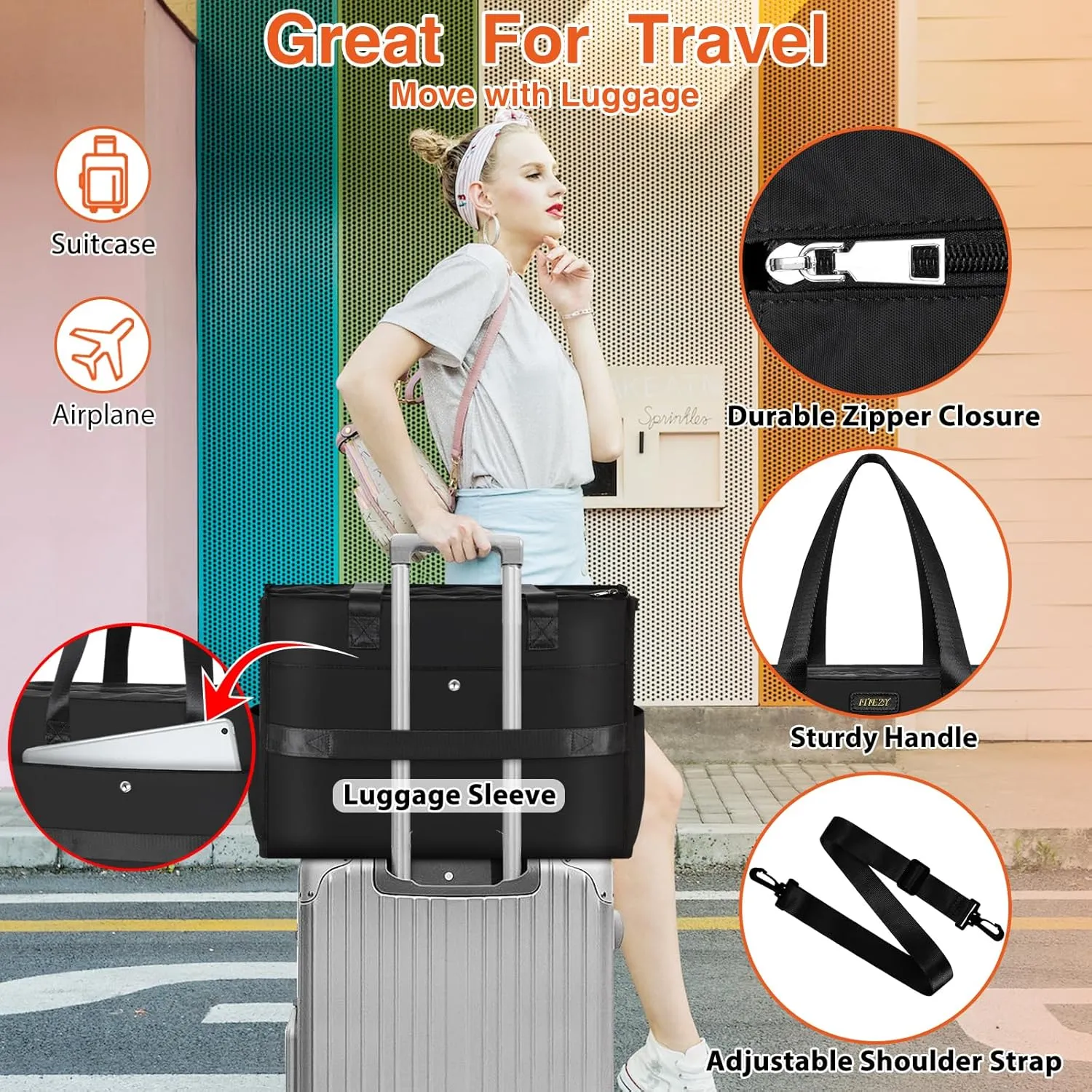 ITIEZY Utility Tote Bag for Women with 15/18 Pockets - Large Teacher Tote Bag with Zipper Compartment Nurse Bags for Work