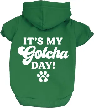 It's My Gotcha Day Dog Hoodie Fleece Lined Pullover Sweatshirt with Leash Hole(Green, Medium 12)
