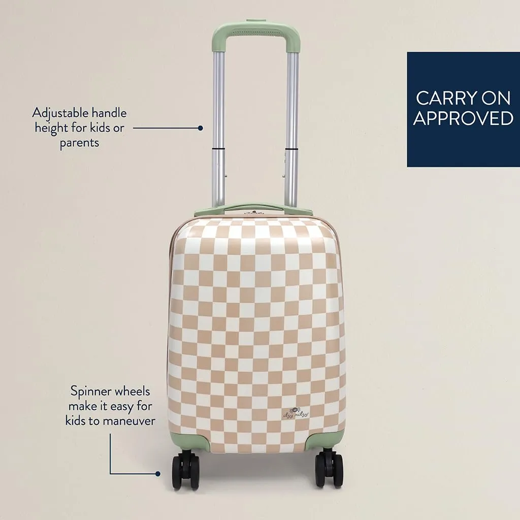 Itzy Ritzy Toddler Suitcase with Adjustable Handle, 360-Degree Spinner Wheels, 2 Interior Compartments and Hard Shell Design; Perfect Kids Luggage with Wheels for Ages 3 and Up (Checkerboard)