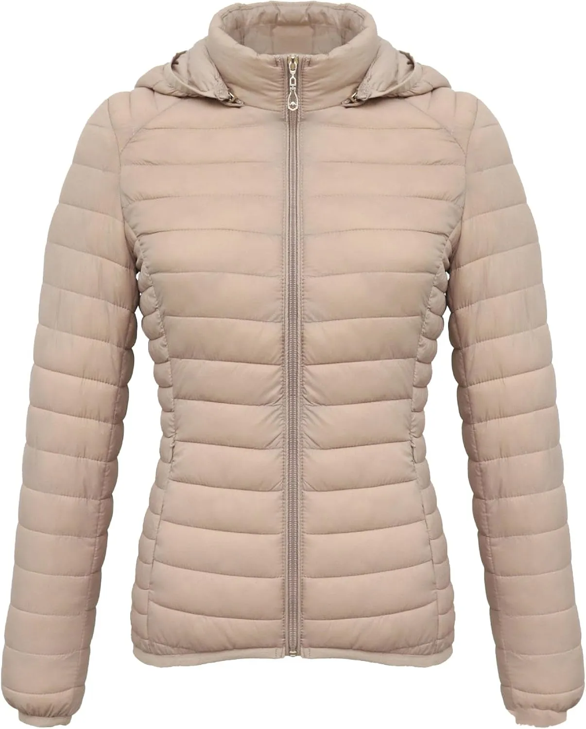 JEsilunmaMY Women's Packable Removable Hood Puffer Jacket Full-Zip Slim Short Down Jacket Insulated Quilted Warm Winter Coat