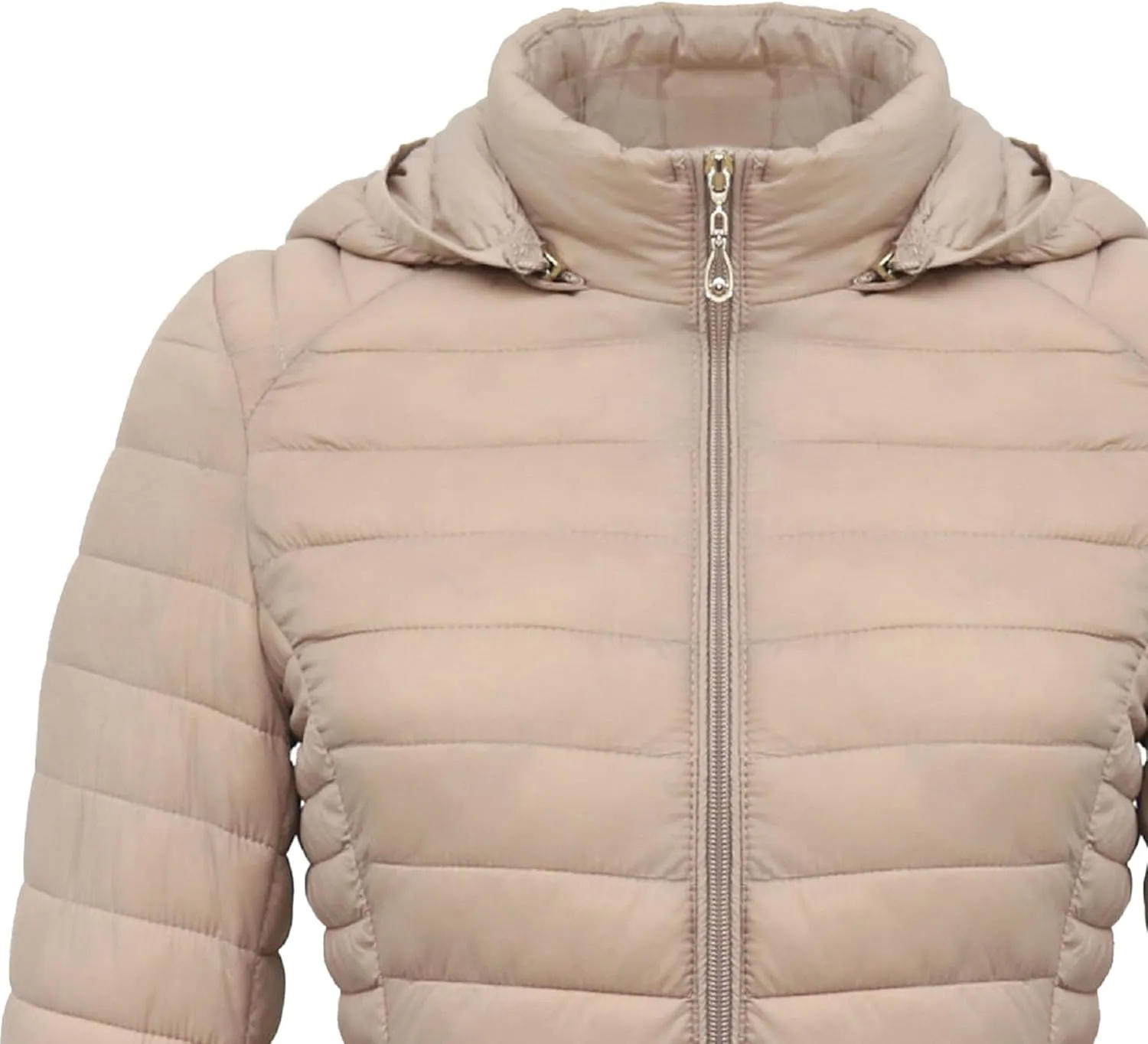 JEsilunmaMY Women's Packable Removable Hood Puffer Jacket Full-Zip Slim Short Down Jacket Insulated Quilted Warm Winter Coat