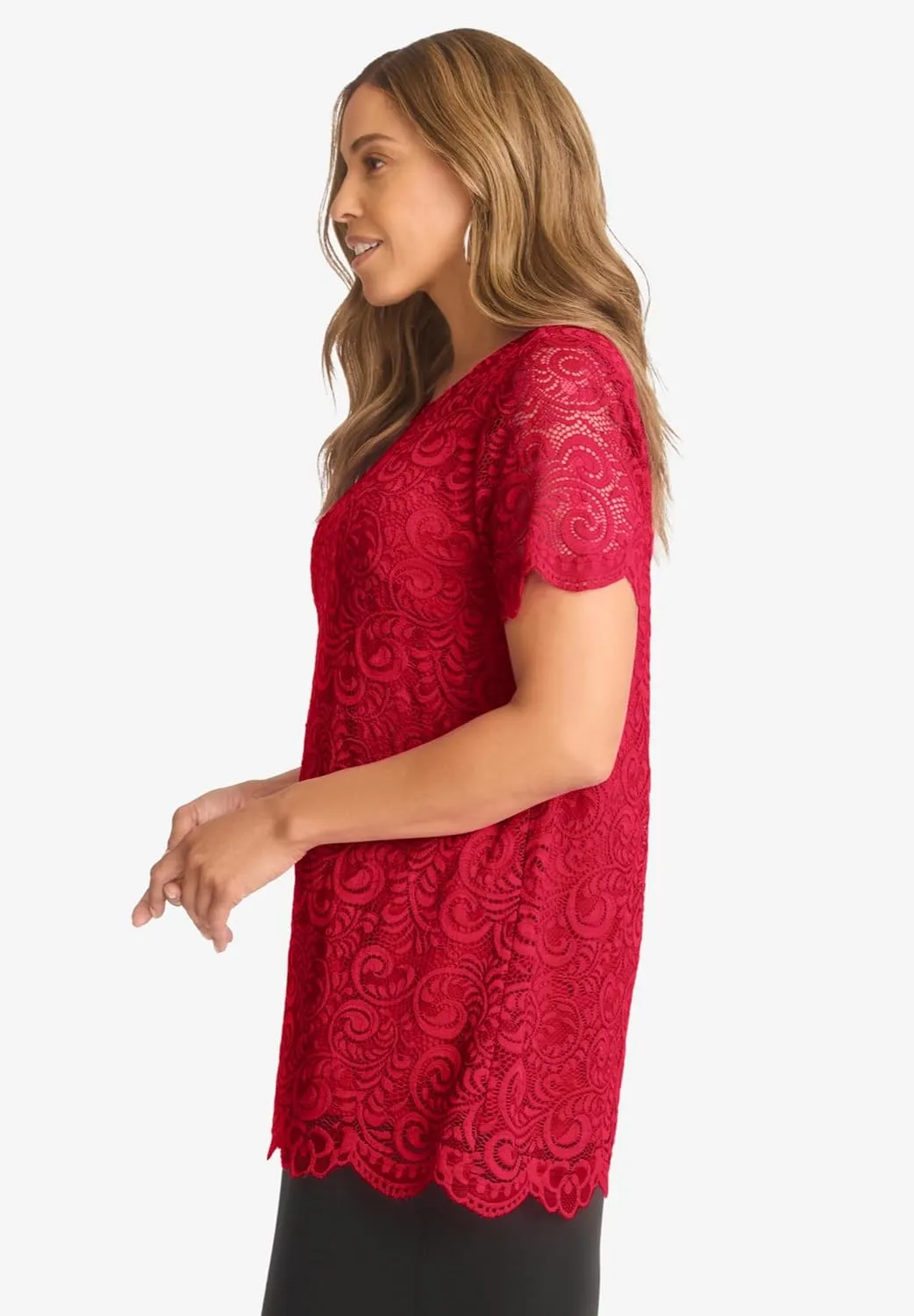 Jessica London Women's Plus Size Stretch Lace Tunic