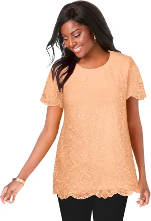 Jessica London Women's Plus Size Stretch Lace Tunic