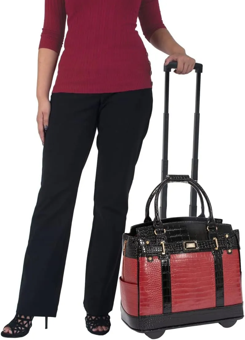 JKM & Company Rolling Laptop Bag for Women | Designer Wheeled Briefcase | Fits 13-17" Laptops | Office Travel Computer Case (Baton Rouge)
