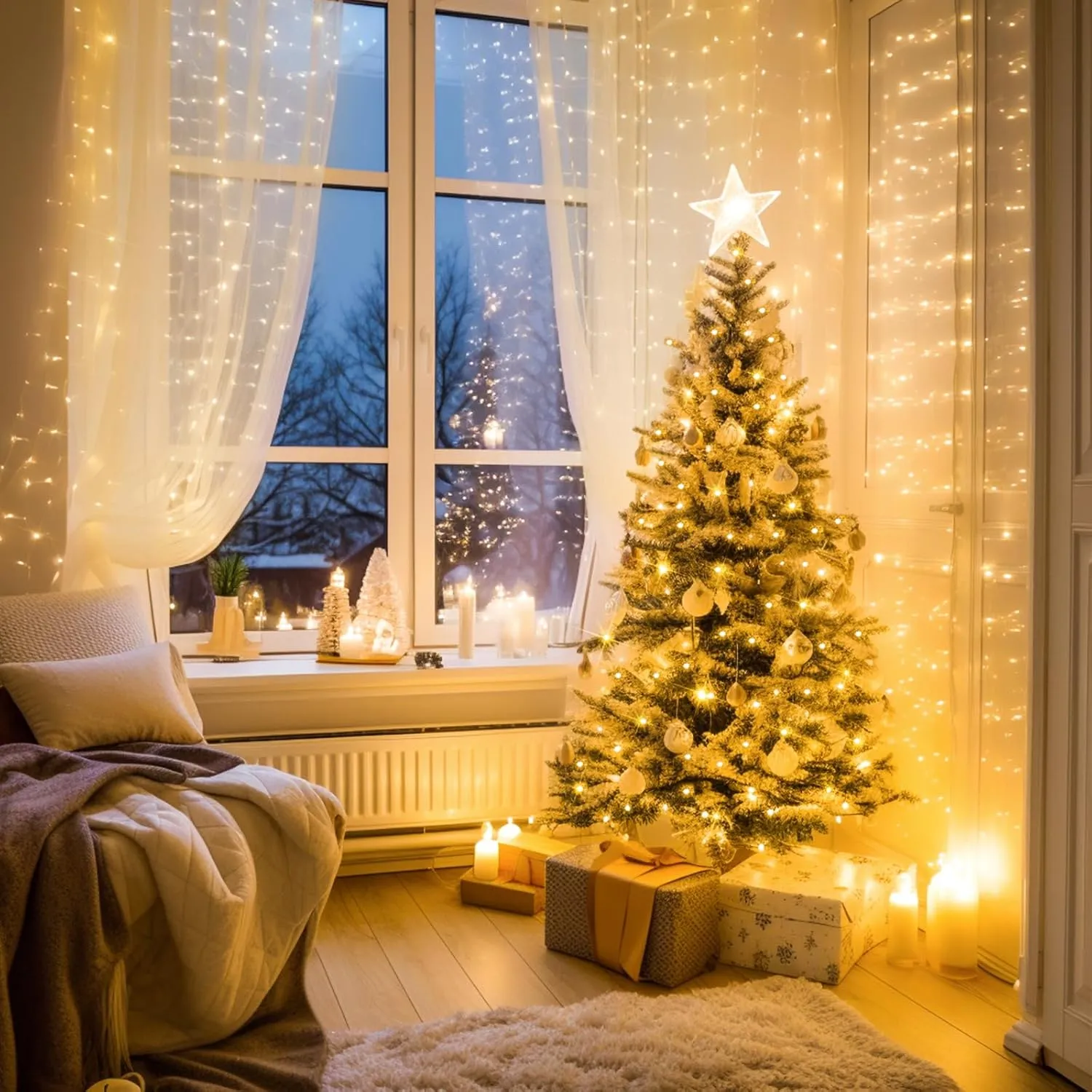 JMEXSUSS 200 LED String Lights Indoor Outdoor Clear Wire, Connectable Warm White Christmas Lights for Bedroom, 66 Ft Twinkle Fairy Classroom Light Plug in for Home Wedding Tree Yard Patio Decor