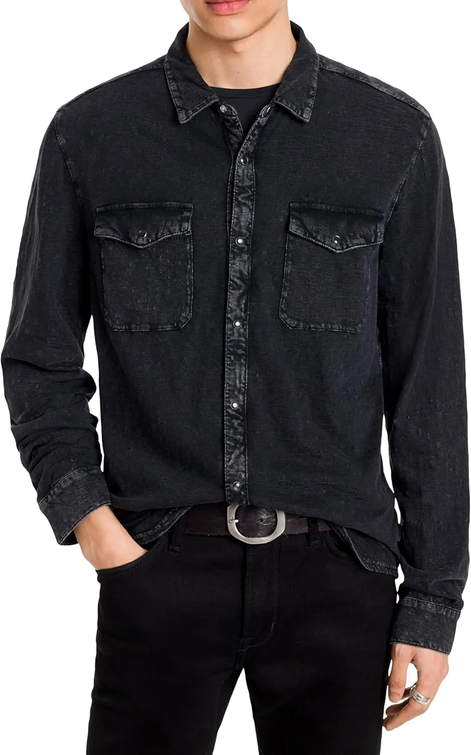John Varvatos Mens Arvon Western Button-down-shirts, Mineral Black, Large US