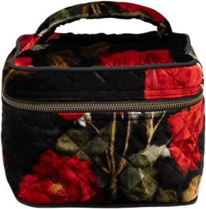 Johnny Was Rosana Makeup Bag Floral Zipper Red Flower Cosmetic Handbag Black NEW