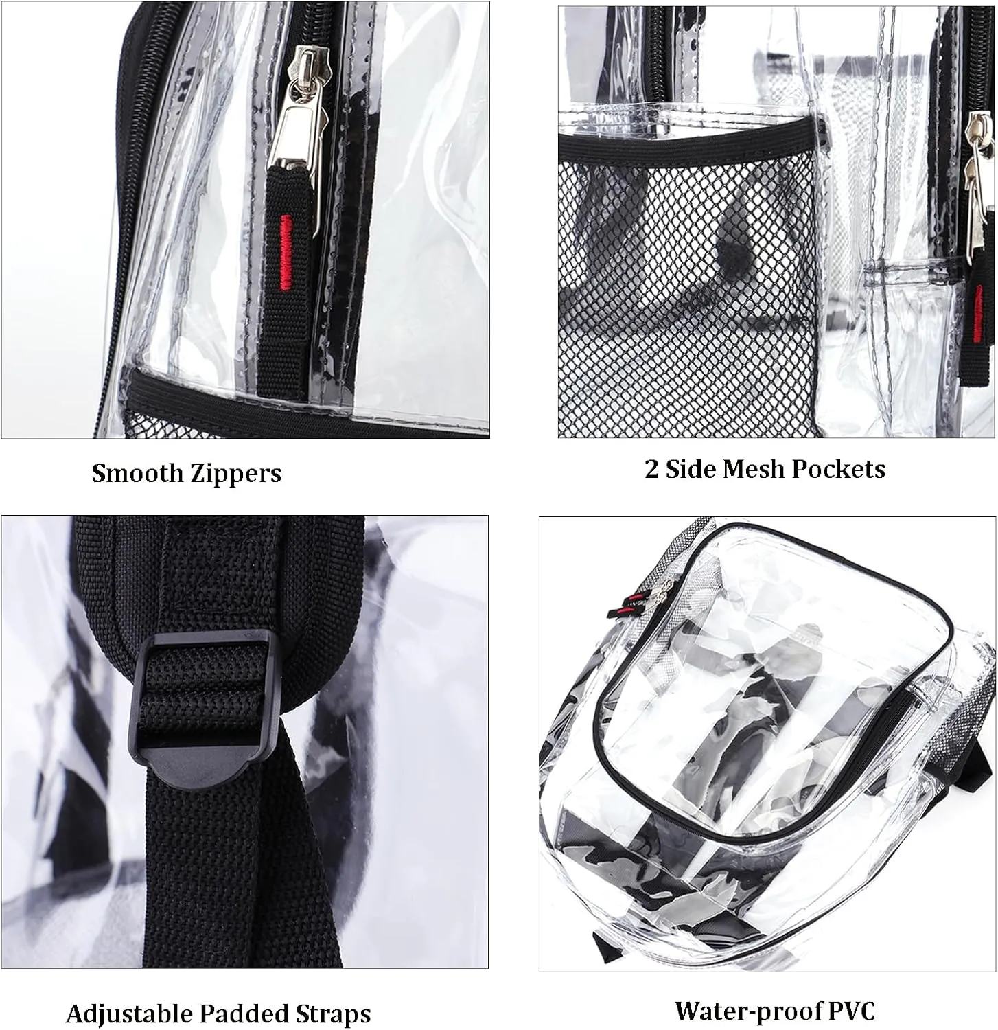 JOMPARO Clear Backpacks for School Heavy Duty Bulk Clear Bookbags (12 Pack), Medium, Black-12