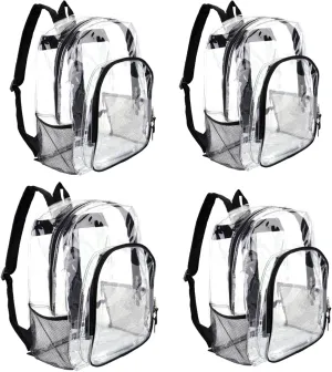 JOMPARO Clear Backpacks for School Heavy Duty Bulk Clear Bookbags (12 Pack), Medium, Black-12