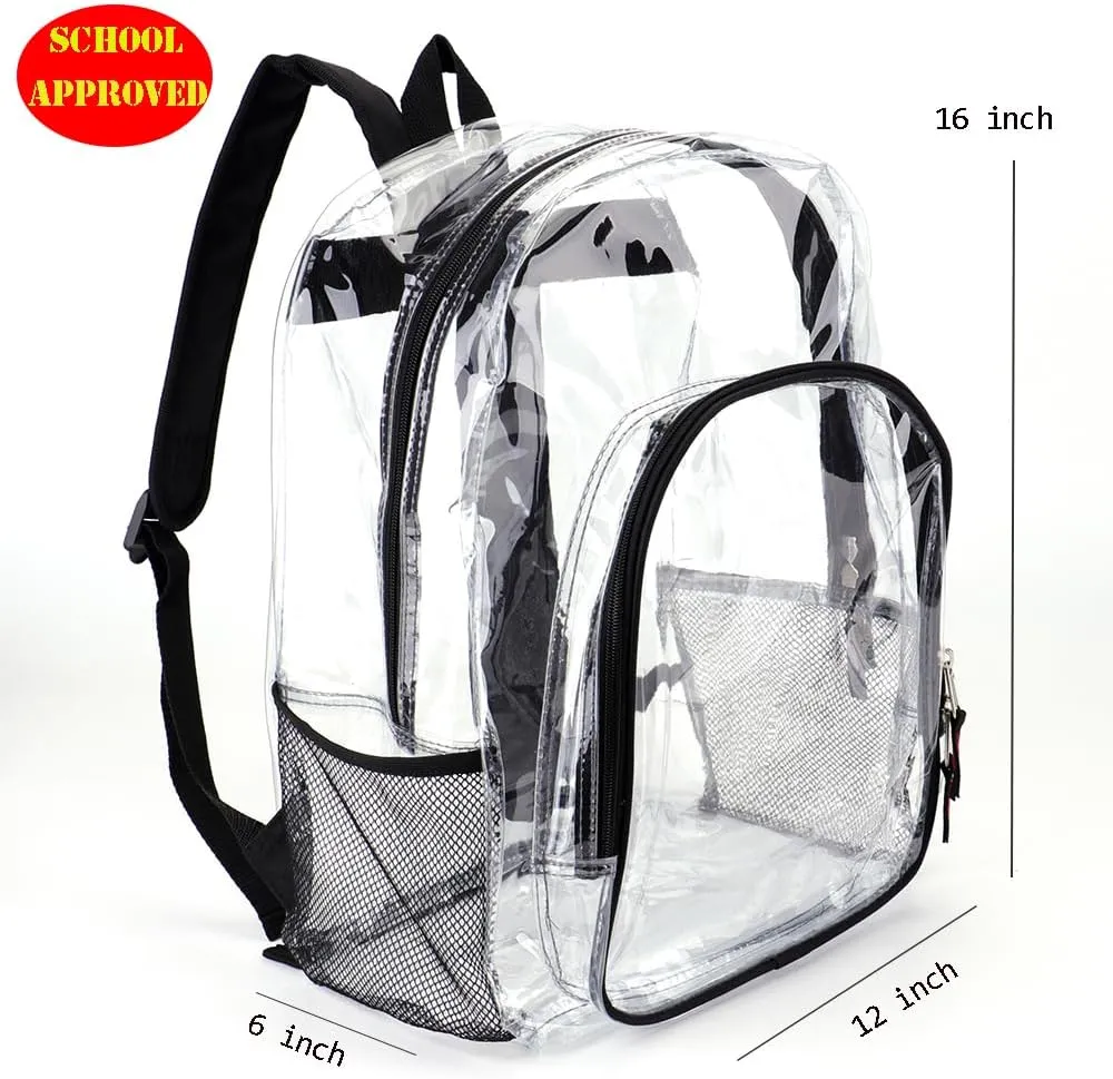 JOMPARO Clear Backpacks for School Heavy Duty Bulk Clear Bookbags (12 Pack), Medium, Black-12