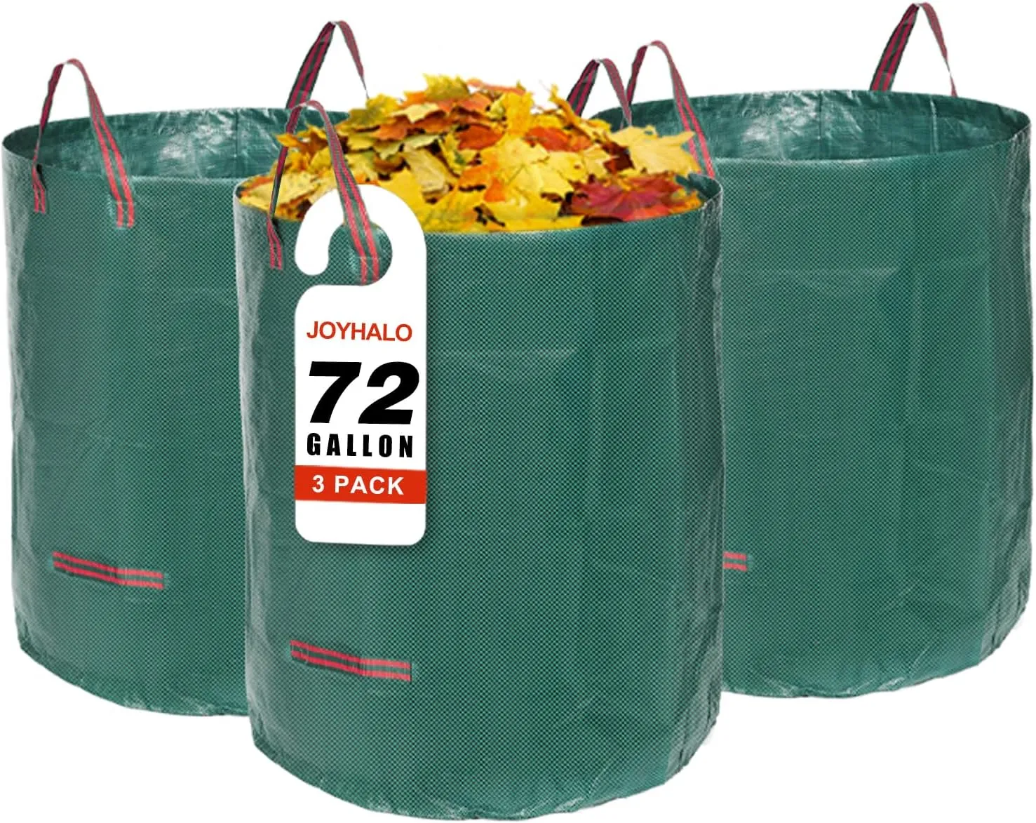 Joyhalo Reusable Yard Waste Bags, 72 Gallon Lawn And Leaf Bags 3 Pack, Heavy Duty Garden Bags With Gardening Gloves, Standable Garden Waste Bag With 4 Handles, Camping Yard Recycling Bag For Leaves