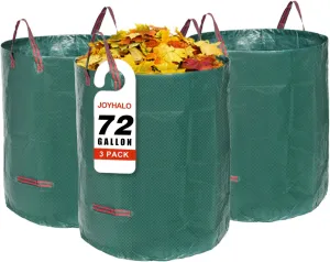 Joyhalo Reusable Yard Waste Bags, 72 Gallon Lawn And Leaf Bags 3 Pack, Heavy Duty Garden Bags With Gardening Gloves, Standable Garden Waste Bag With 4 Handles, Camping Yard Recycling Bag For Leaves