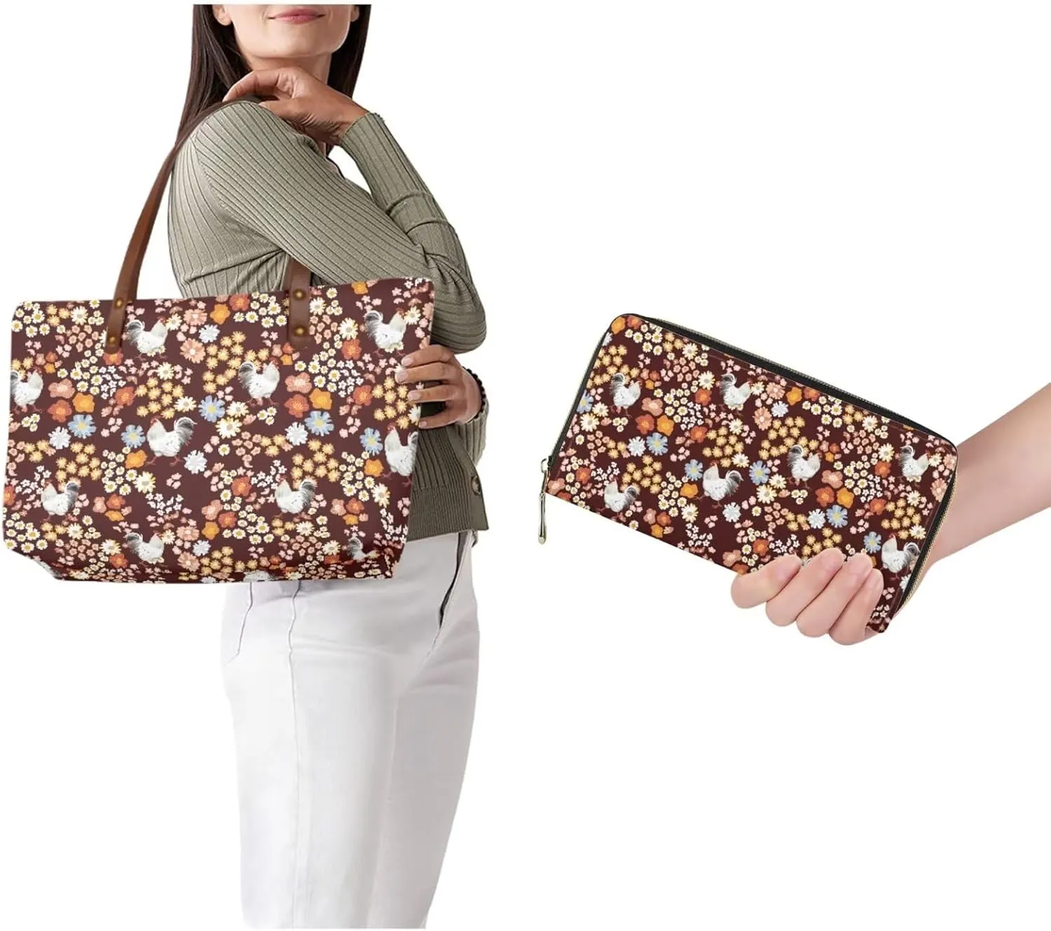 JoyLamoria Women Satchel Handbags Shoulder Purses Totes Work Bags with Leather Wallet 2-Piece Set