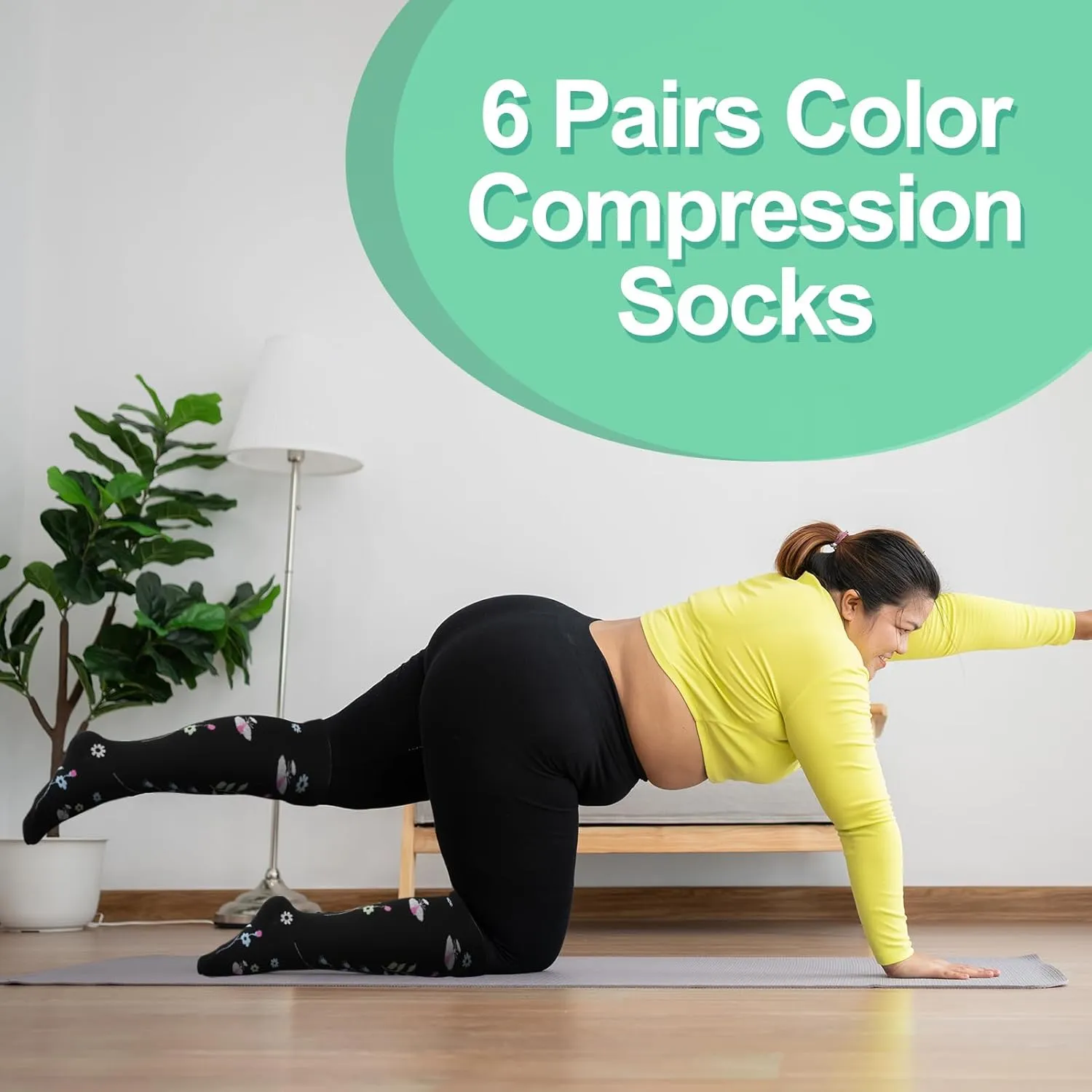 Jspupifip 6 Pairs Plus Size Compression Socks for Women Wide Calf Extra Large Knee High Support for Travel Yoga Running Circulation