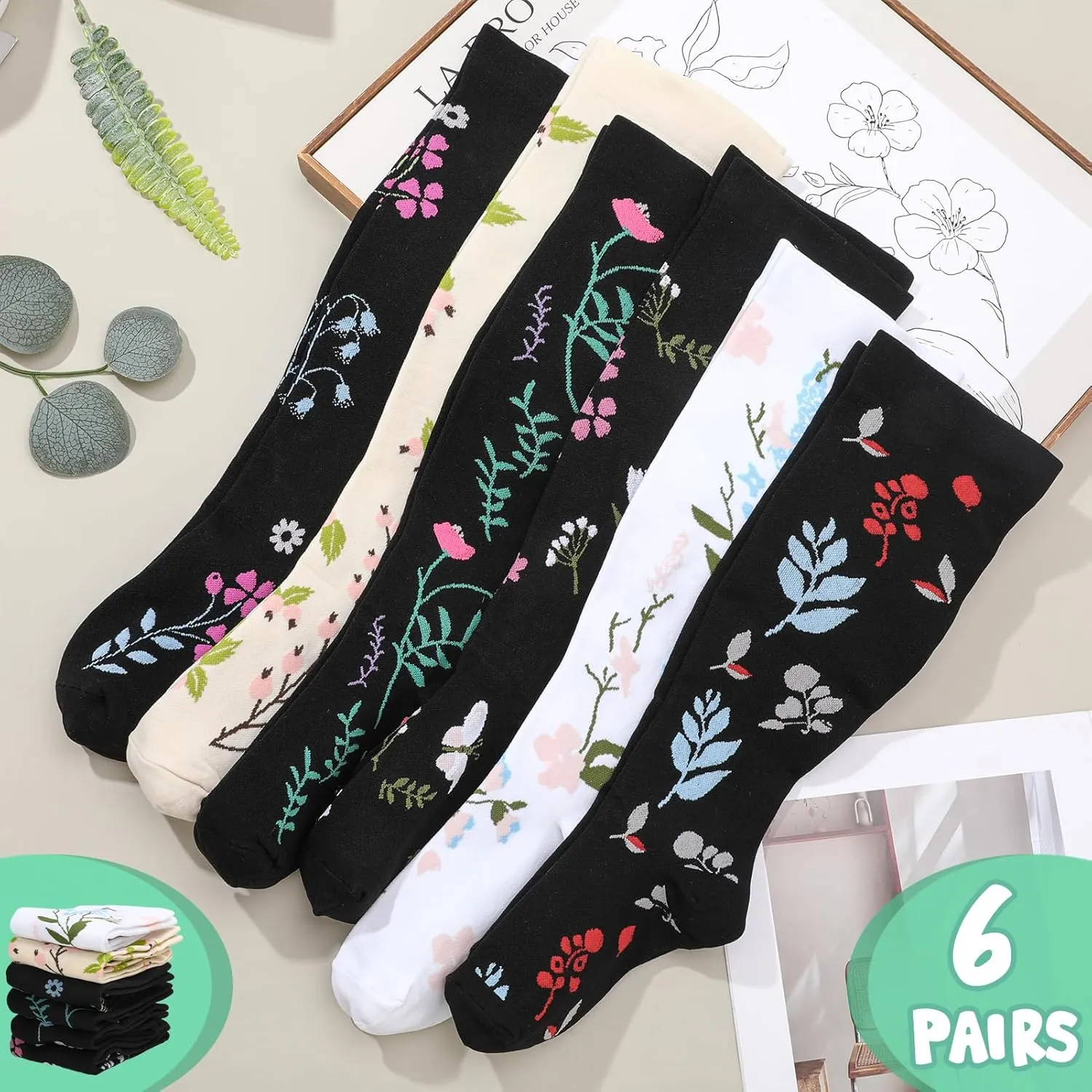 Jspupifip 6 Pairs Plus Size Compression Socks for Women Wide Calf Extra Large Knee High Support for Travel Yoga Running Circulation