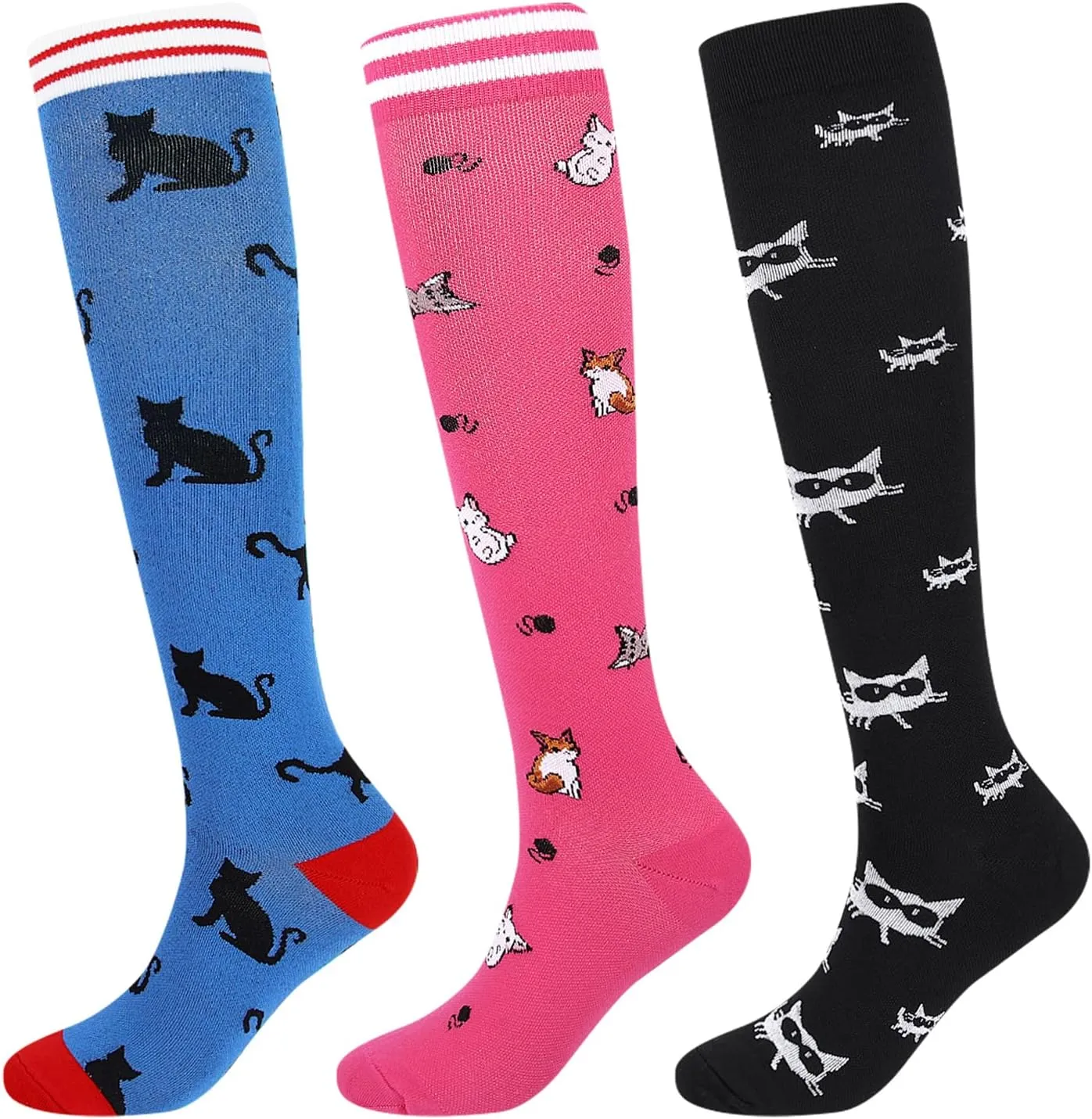 Junely 3 Pairs Compression Socks for Women Knee High for Running Work Support Nurses Pregnancy Travel