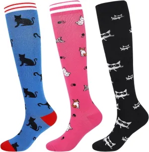 Junely 3 Pairs Compression Socks for Women Knee High for Running Work Support Nurses Pregnancy Travel