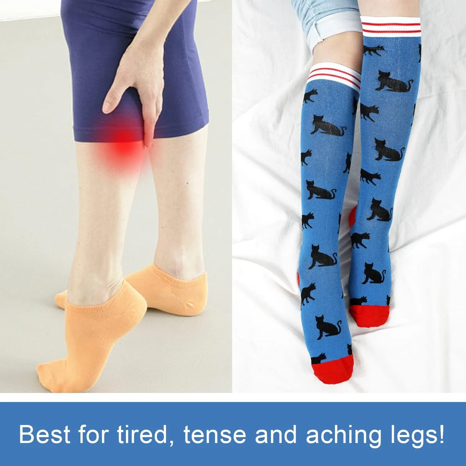 Junely 3 Pairs Compression Socks for Women Knee High for Running Work Support Nurses Pregnancy Travel