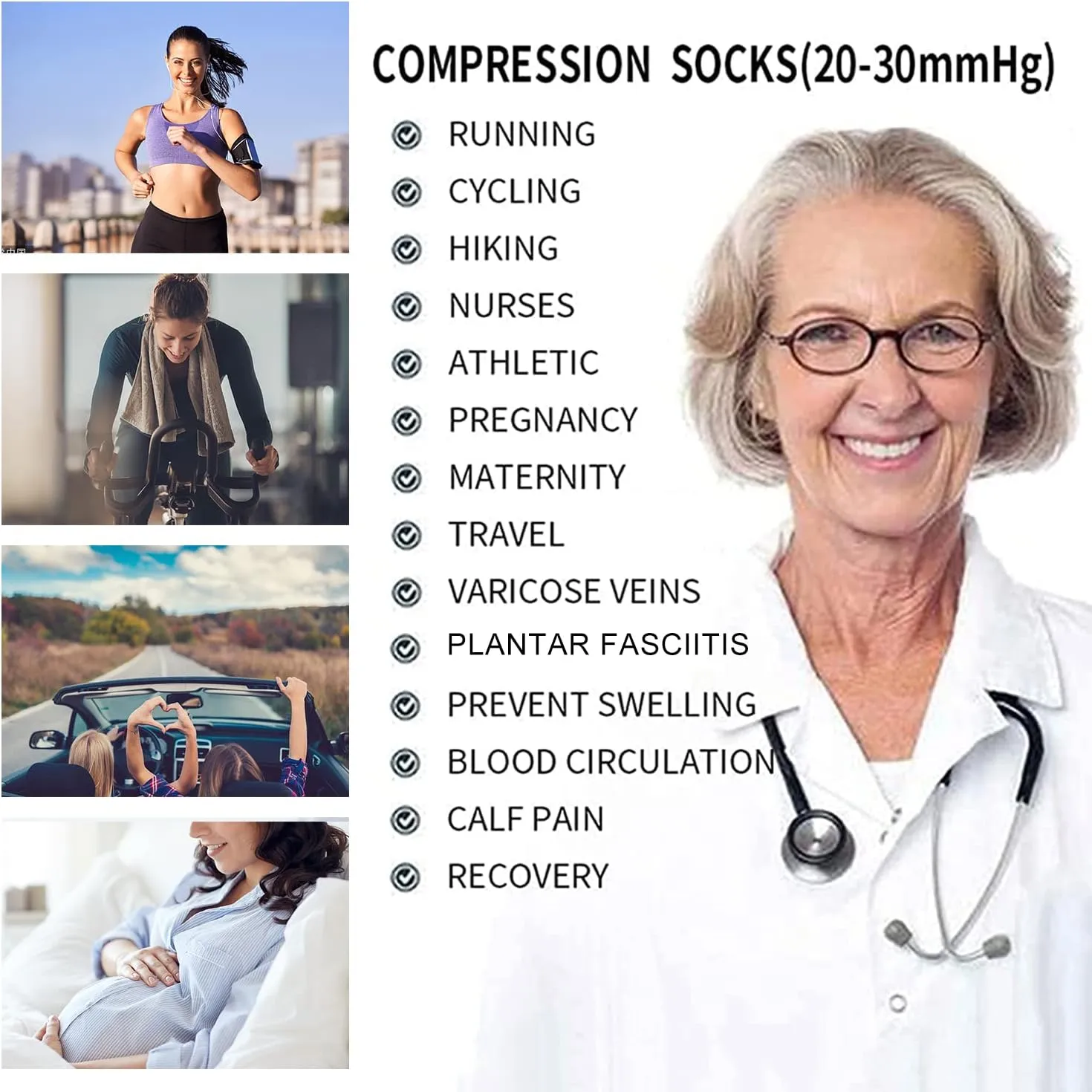 Junely 3 Pairs Compression Socks for Women Knee High for Running Work Support Nurses Pregnancy Travel