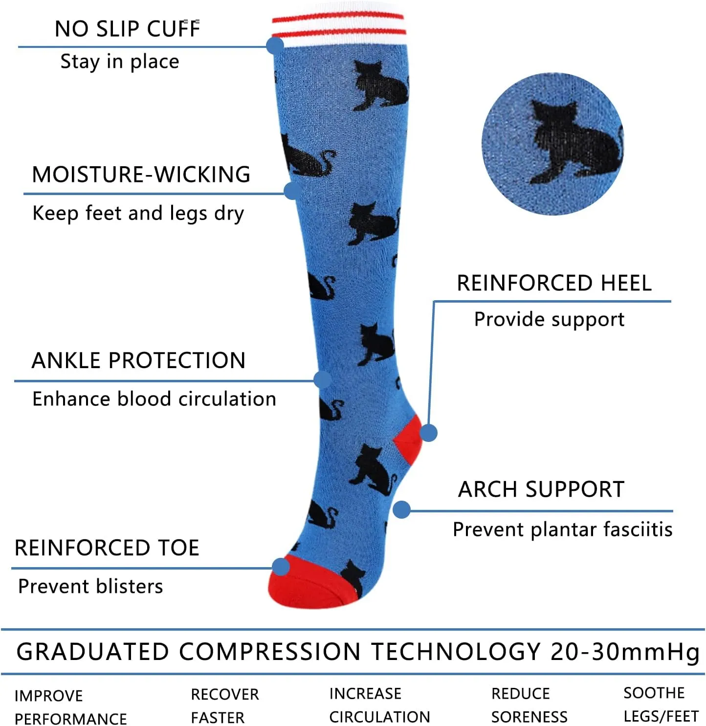 Junely 3 Pairs Compression Socks for Women Knee High for Running Work Support Nurses Pregnancy Travel