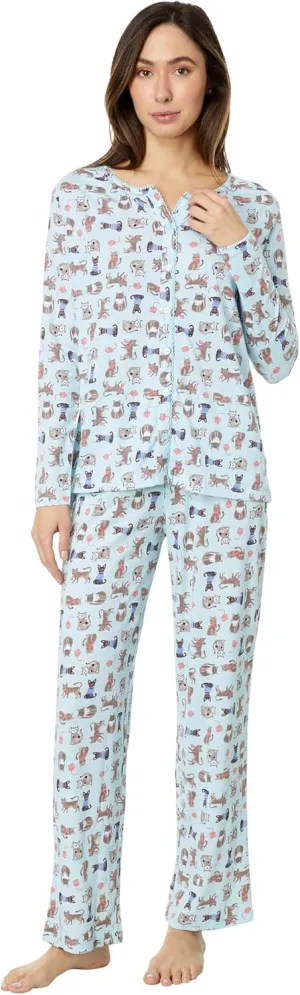 Karen Neuburger Petite Long Sleeve Cardigan PJ Set Cozy Cat PL (US 14P-16P)