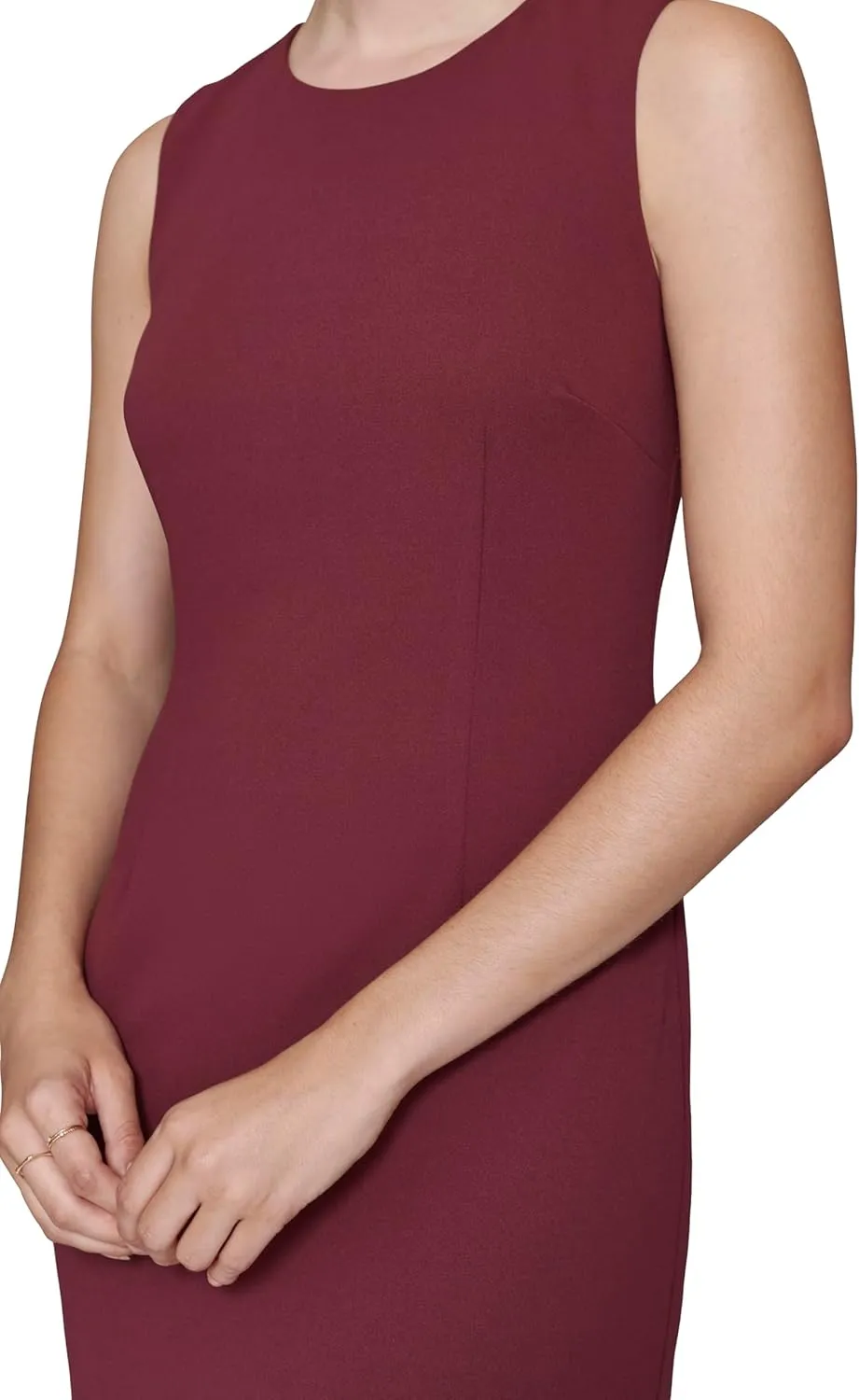 Karl Lagerfeld Paris Women's Pearl Trim Sleeveless Round Neck Sheath Dress