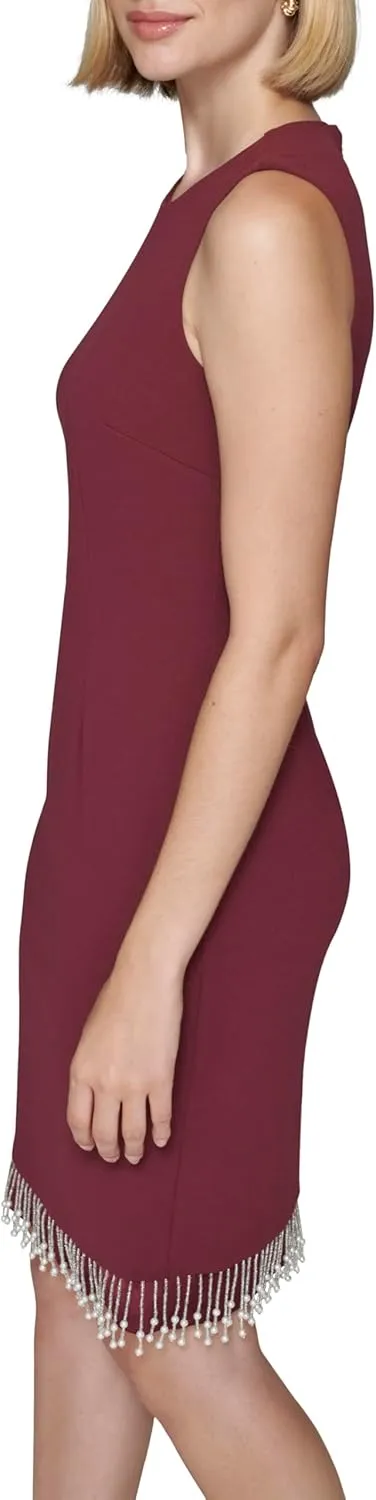 Karl Lagerfeld Paris Women's Pearl Trim Sleeveless Round Neck Sheath Dress