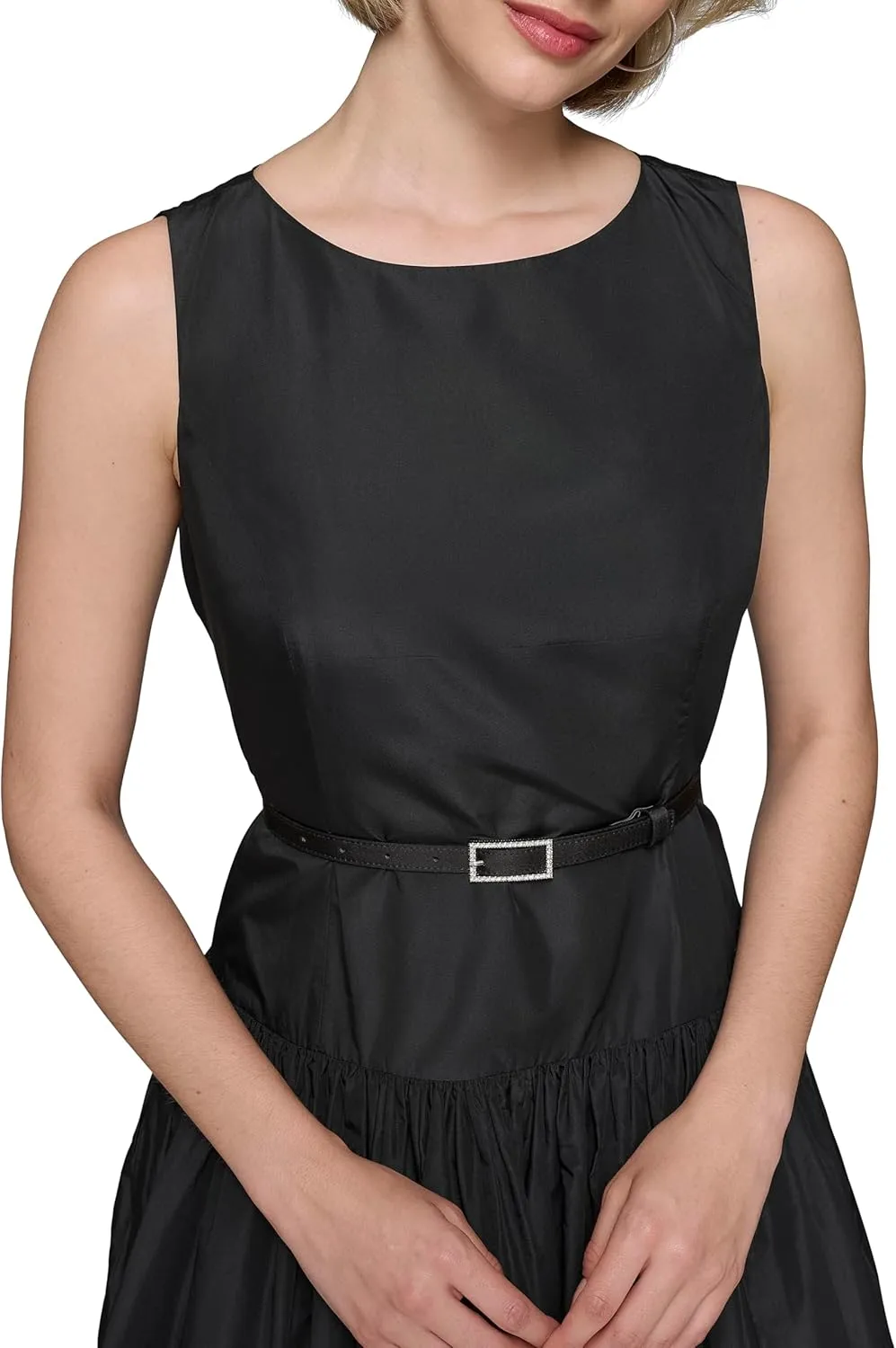 Karl Lagerfeld Paris Women's Pockets Sleeveless Taffeta Midi Dress