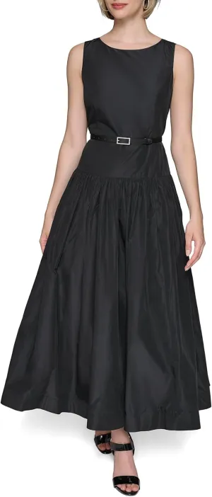 Karl Lagerfeld Paris Women's Pockets Sleeveless Taffeta Midi Dress