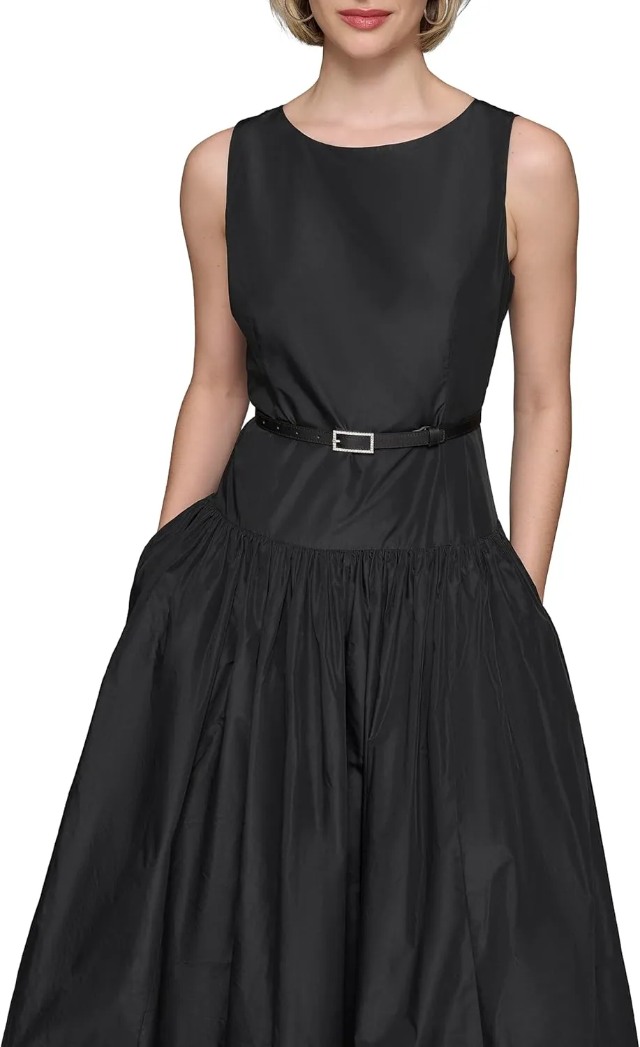 Karl Lagerfeld Paris Women's Pockets Sleeveless Taffeta Midi Dress