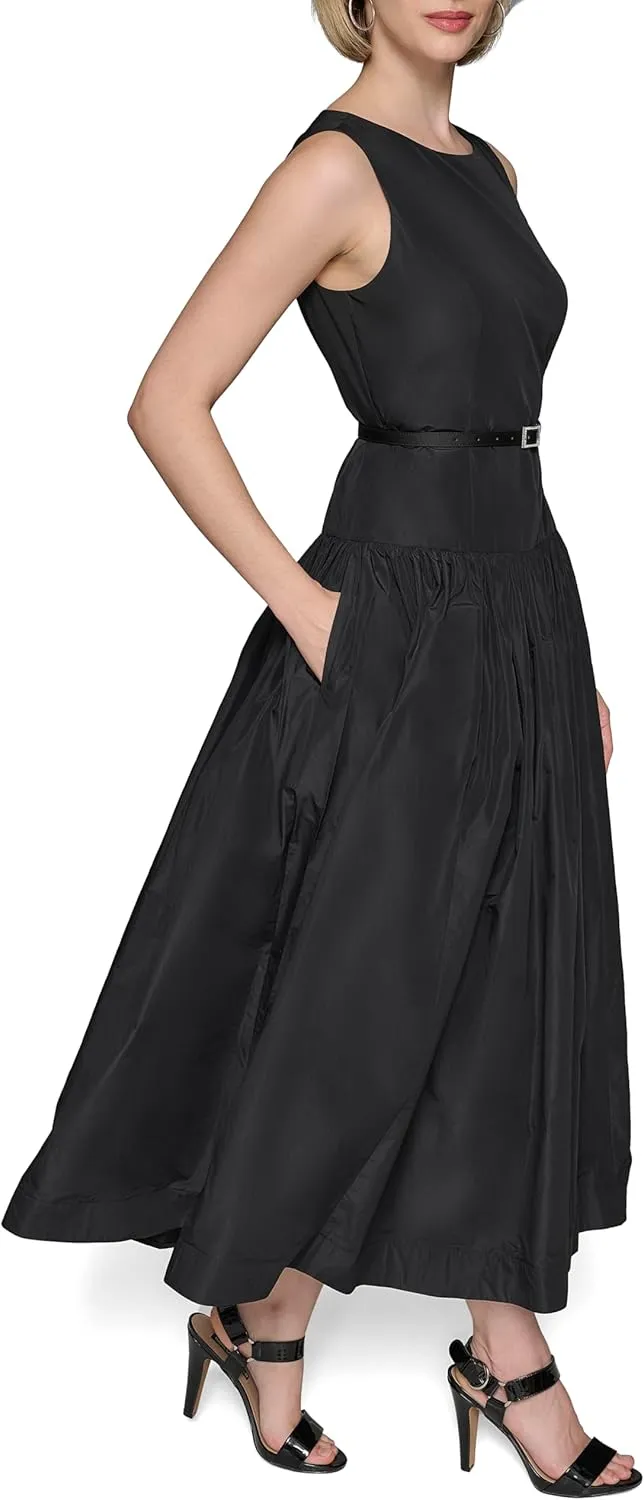 Karl Lagerfeld Paris Women's Pockets Sleeveless Taffeta Midi Dress