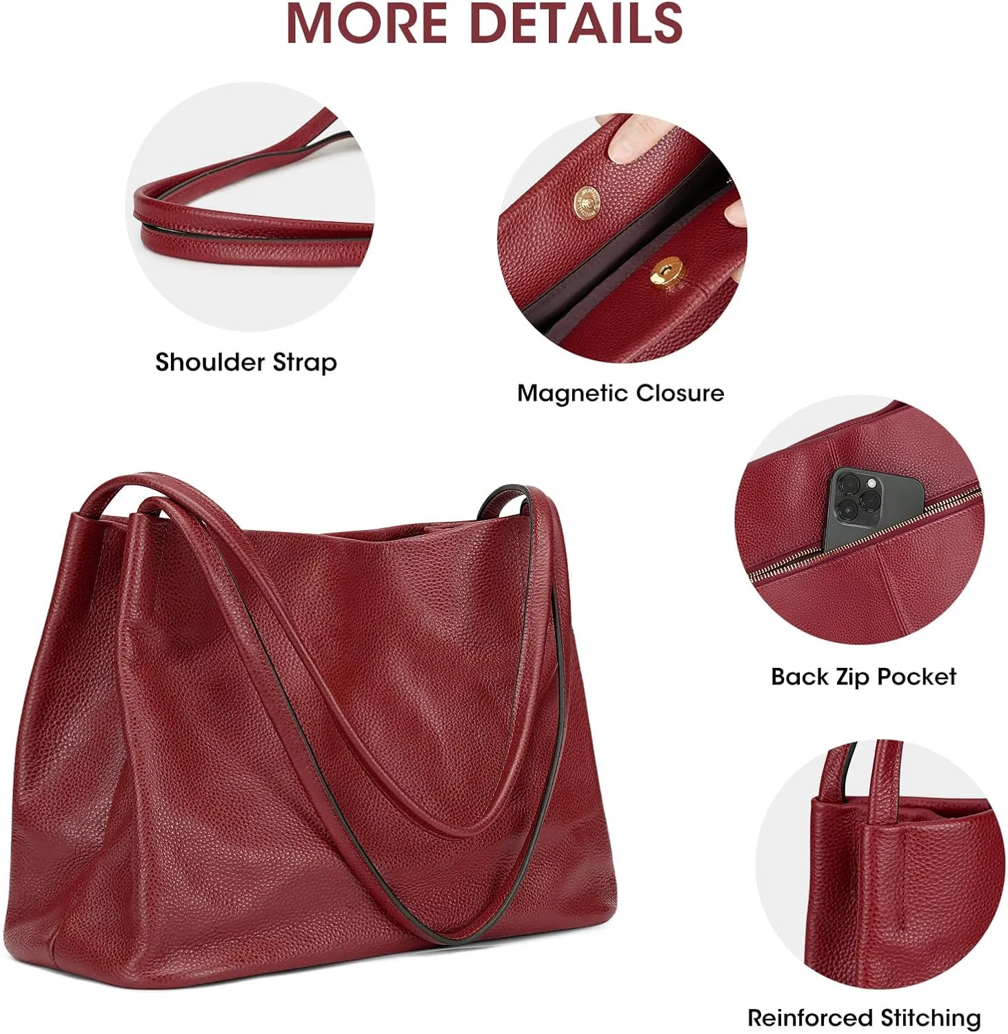 Kattee Leather Tote Bags for Women, Casual Shoulder Hobo Purses and Handbags, Top Magnetic Snap Closure