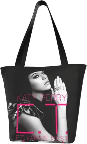 Katy Great Artist Perry Reusable Grocery Bag for Kitchen Shopping Bags Tote Bags with Zipper for Women Shoulder Bag Casual Daily Bag Large Capacity Handbag Storage Bags for Outdoor