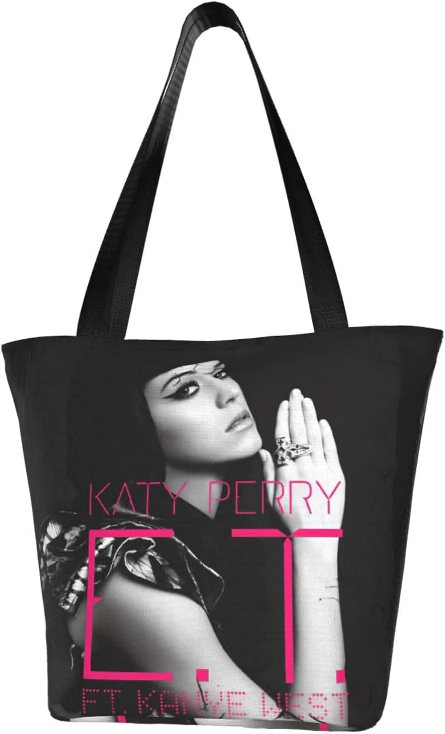 Katy Great Artist Perry Reusable Grocery Bag for Kitchen Shopping Bags Tote Bags with Zipper for Women Shoulder Bag Casual Daily Bag Large Capacity Handbag Storage Bags for Outdoor