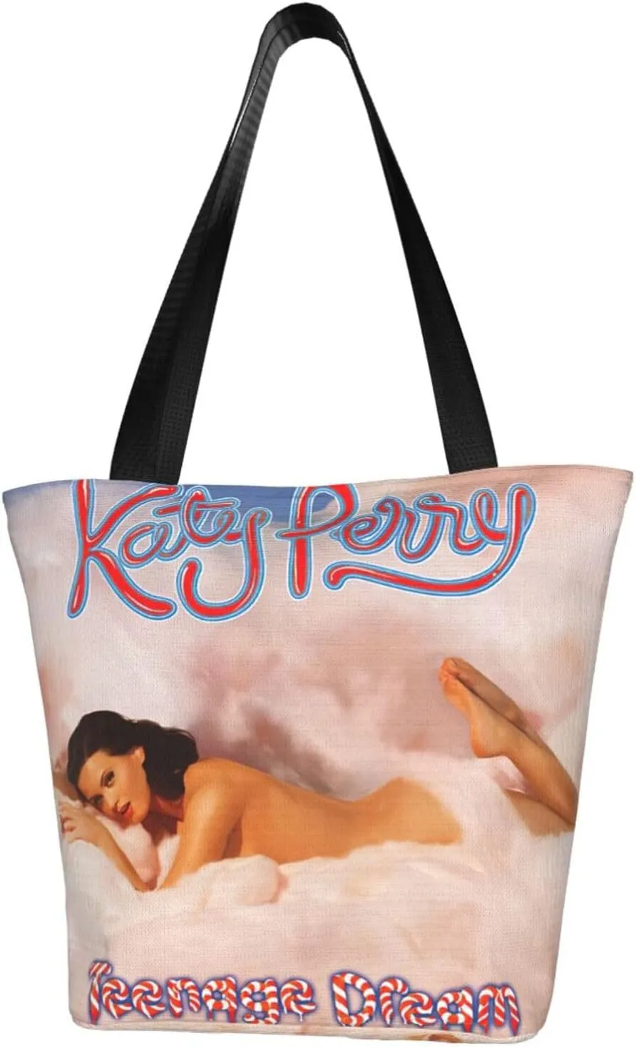 Katy Great Artist Perry Reusable Grocery Bag for Kitchen Shopping Bags Tote Bags with Zipper for Women Shoulder Bag Casual Daily Bag Large Capacity Handbag Storage Bags for Picnic