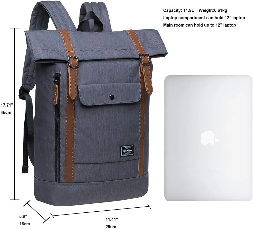 KAUKKO Large Multipurpose Water-Repellent Backpack Satchel for Hiking Camping Travel with Laptop Compartment (05-2-grey)