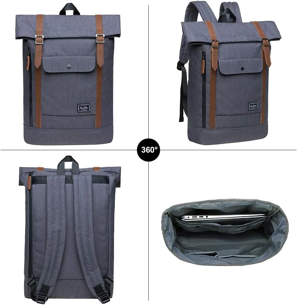 KAUKKO Large Multipurpose Water-Repellent Backpack Satchel for Hiking Camping Travel with Laptop Compartment (05-2-grey)