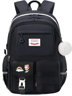Kawaii Girls Backpack for Kids Teens Cute Laptop Bookbag for College Middle High Elementary School Student with Lunch Box, Black