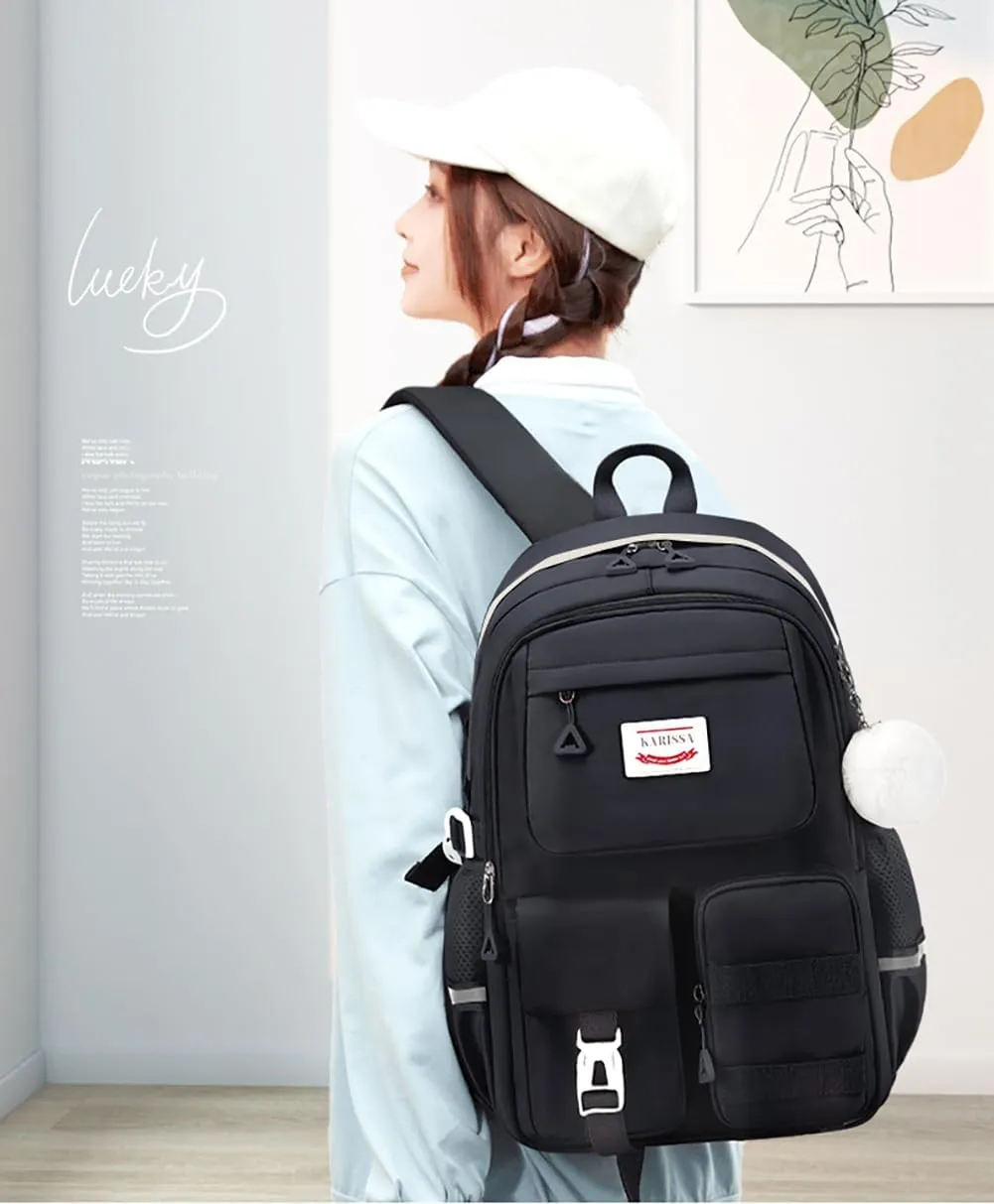 Kawaii Girls Backpack for Kids Teens Cute Laptop Bookbag for College Middle High Elementary School Student with Lunch Box, Black